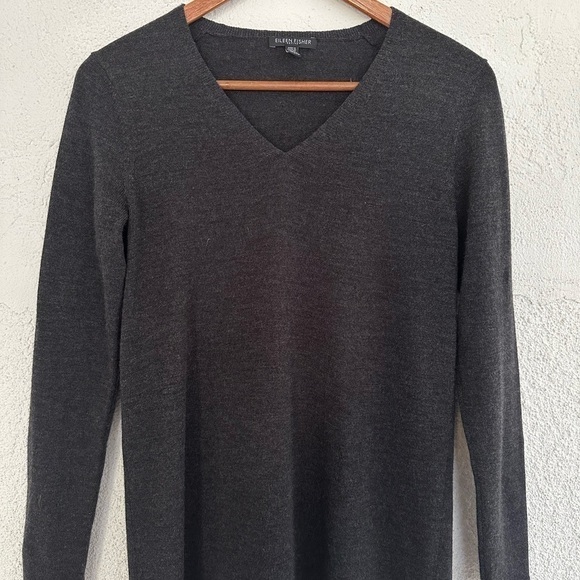 𝅺EILEEN fisher petite merino wool gray long sleeve mini dress - Picture 2 of 7